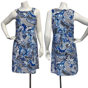ARYEH Gray and Blue Paisley Sleeveless Short Shift Dress Size Small Artsy Modern